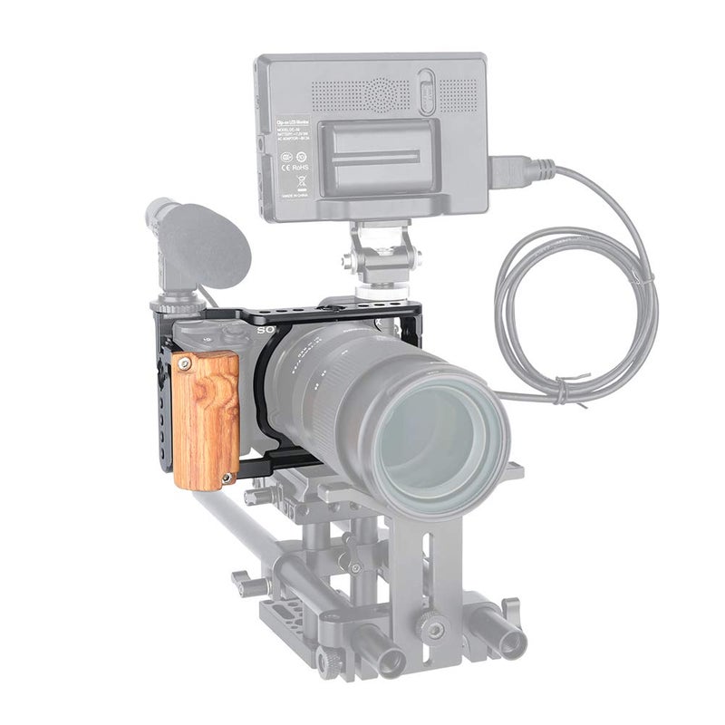 NICEYRIG Cage Kit with Wooden Grip for Sony Alpha A6100 A6400 Mirrorless Camera, with Double Locking Points - 342 - Image 3